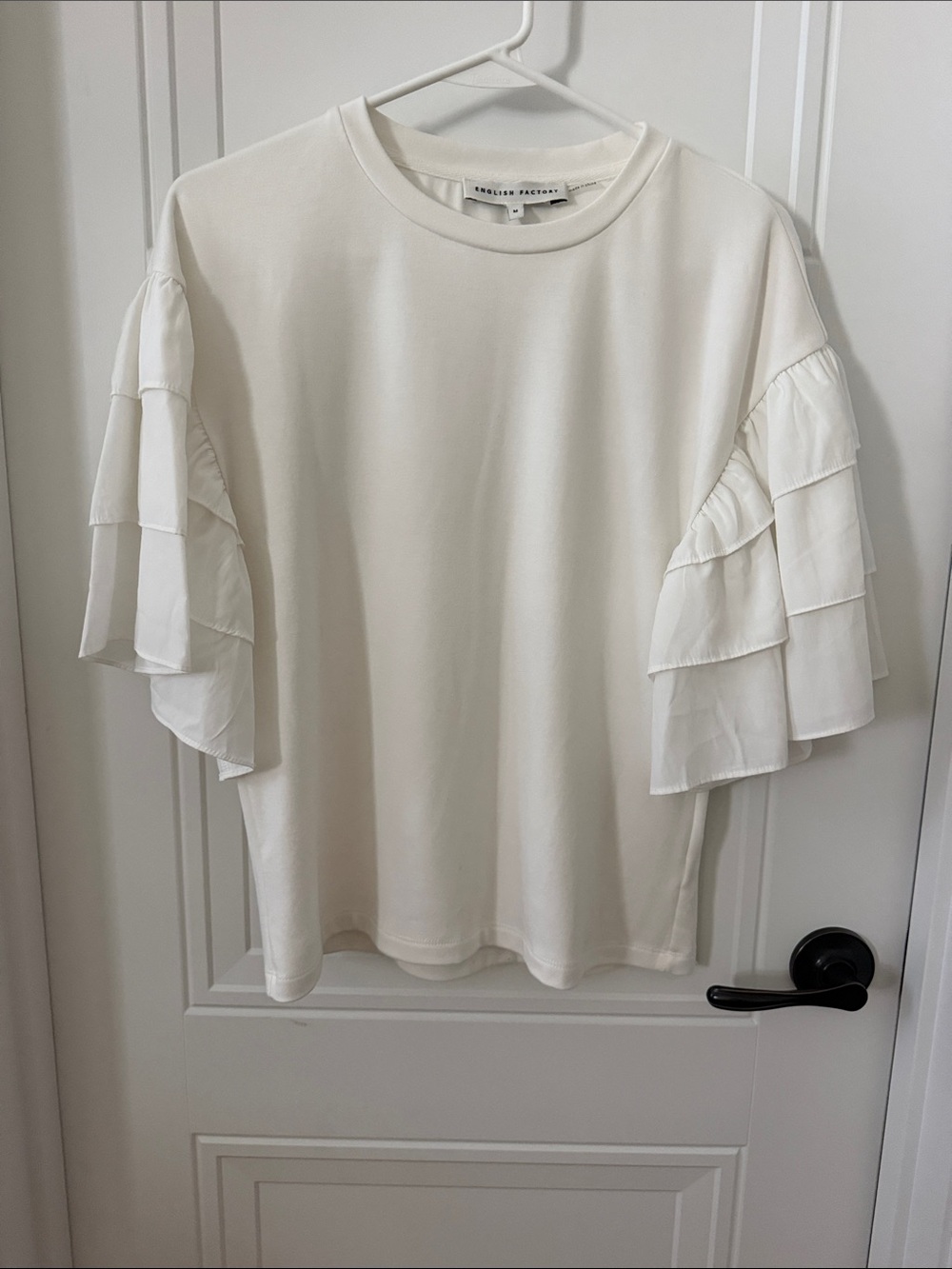 English Factory Cream Short-Sleeve Top with Layered Ruffle Sleeves